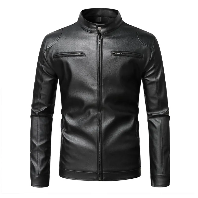 Men's Stand Collar Slim Leather Jacket 11233032X sold by Manly