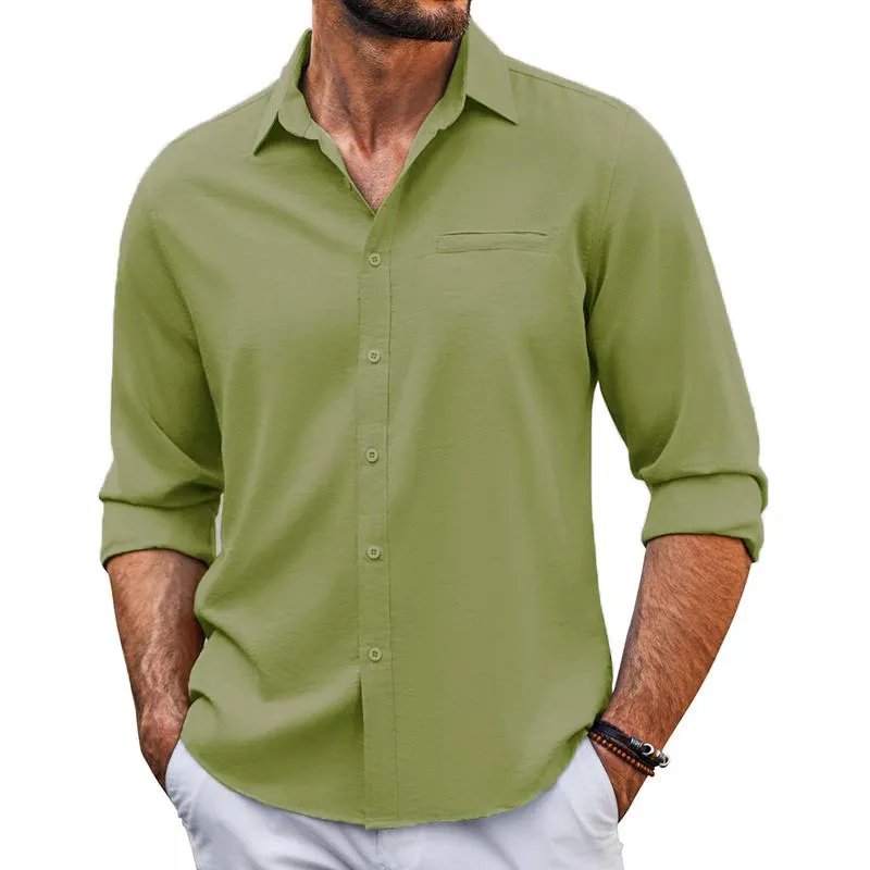 Men's Solid Color Cotton And Linen Lapel Long Sleeve Shirt 93367719Z sold by Manly product image thumbnail 4