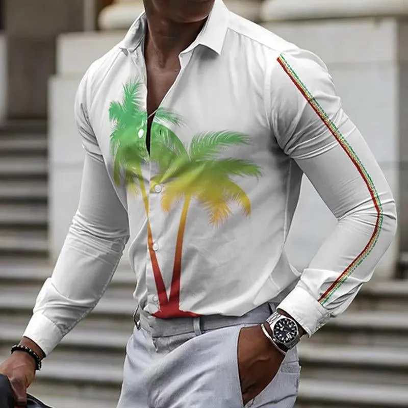 Men's Casual Coconut Tree Rainbow Long Sleeve Shirt 36585256TO sold by Manly product image thumbnail 2