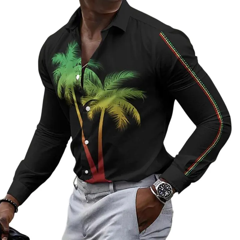 Men's Casual Coconut Tree Rainbow Long Sleeve Shirt 36585256TO sold by Manly
