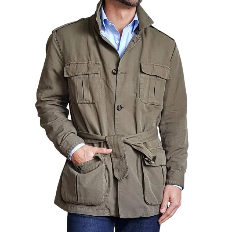 Men's Retro Lapel Multi-pocket Belt Cargo Jacket 34158997Z sold by Manly