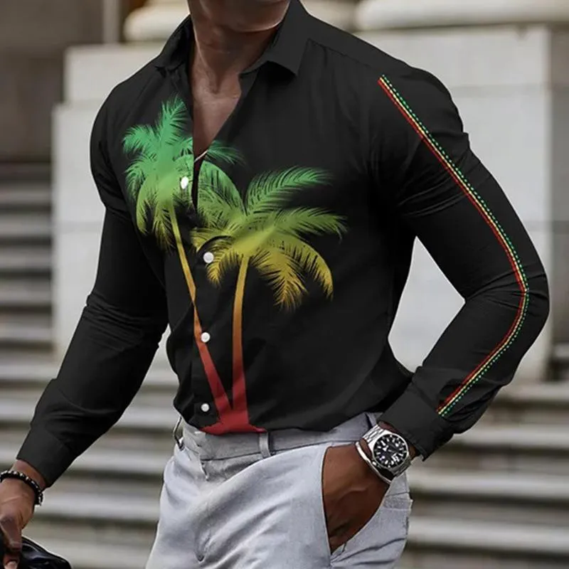Men's Casual Coconut Tree Rainbow Long Sleeve Shirt 36585256TO sold by Manly product image thumbnail 3