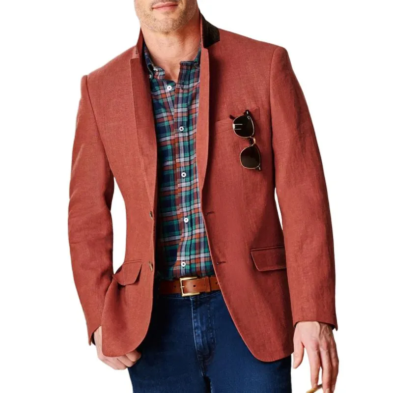 Men's Solid Color Cotton And Linen Notch Lapel Slim Blazer 53694489Z sold by Manly