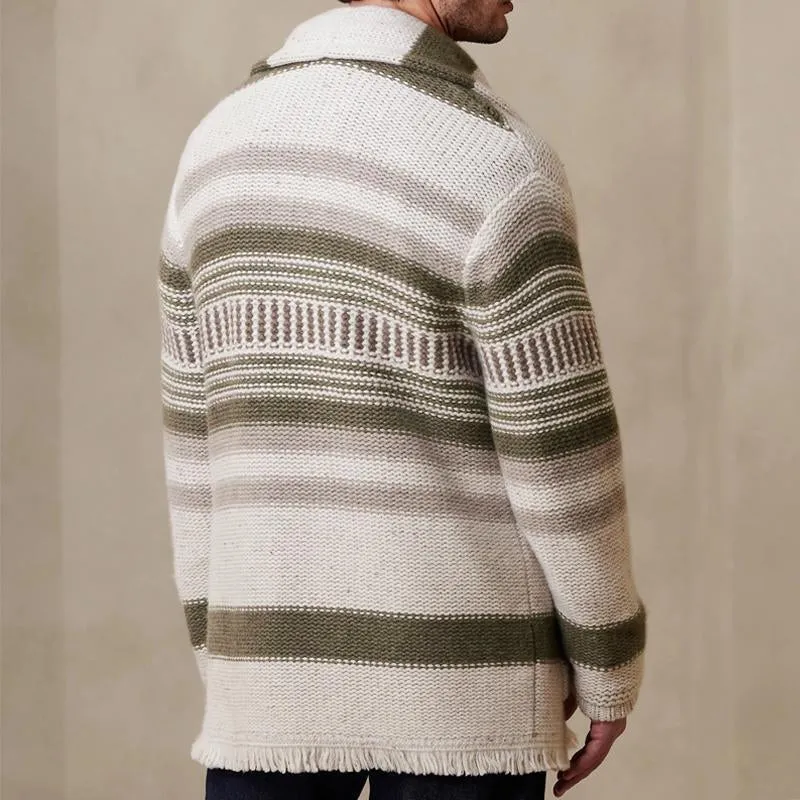 Men's Vintage Striped Patchwork Collarless Cardigan 84647265Y sold by Manly product image thumbnail 3