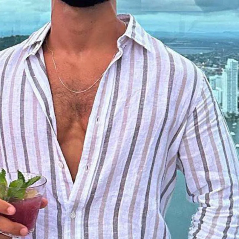 Men's Casual Retro Striped Long Sleeve Shirt 34773047TO sold by Manly product image thumbnail 3