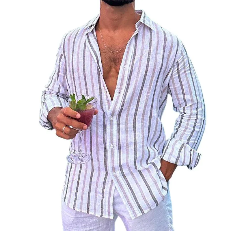 Men's Casual Retro Striped Long Sleeve Shirt 34773047TO sold by Manly