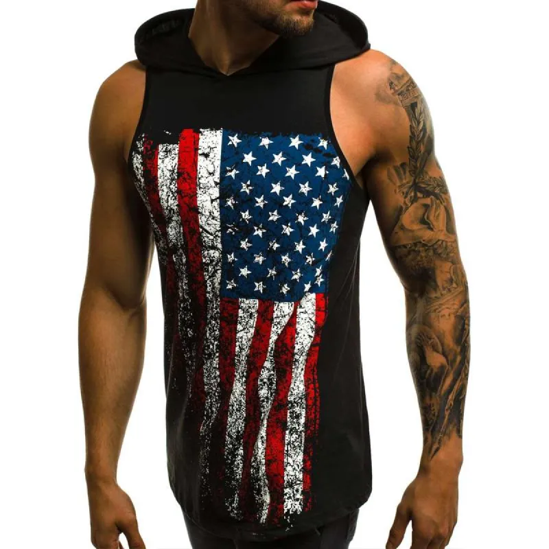 Men's Casual Sports Flag Print Hooded Tank Top 87457189Y sold by Manly