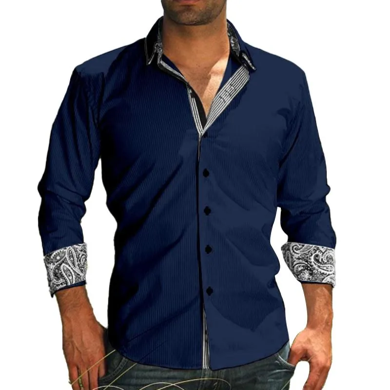 Men'S Casual Printed Patchwork Lapel Long Sleeve Shirt 71083538Y sold by Manly