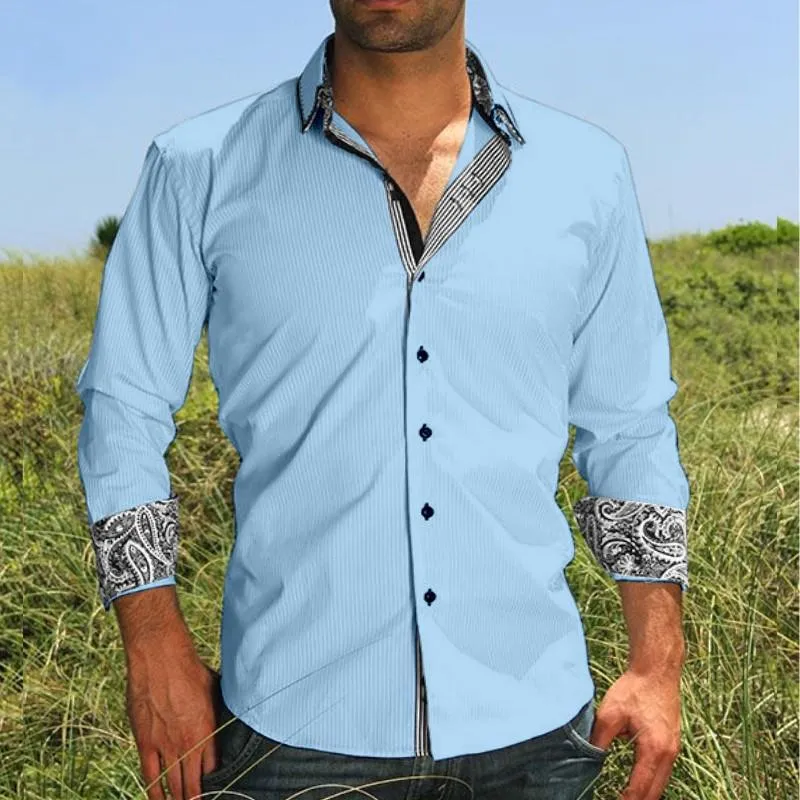 Men'S Casual Printed Patchwork Lapel Long Sleeve Shirt 71083538Y sold by Manly product image thumbnail 4
