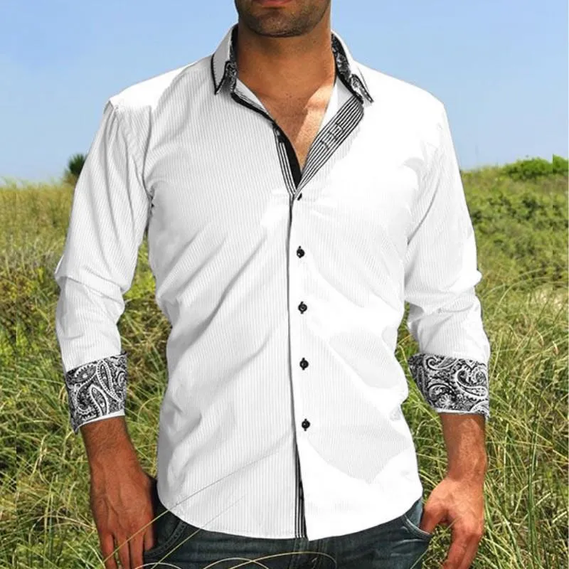 Men'S Casual Printed Patchwork Lapel Long Sleeve Shirt 71083538Y sold by Manly product image thumbnail 3