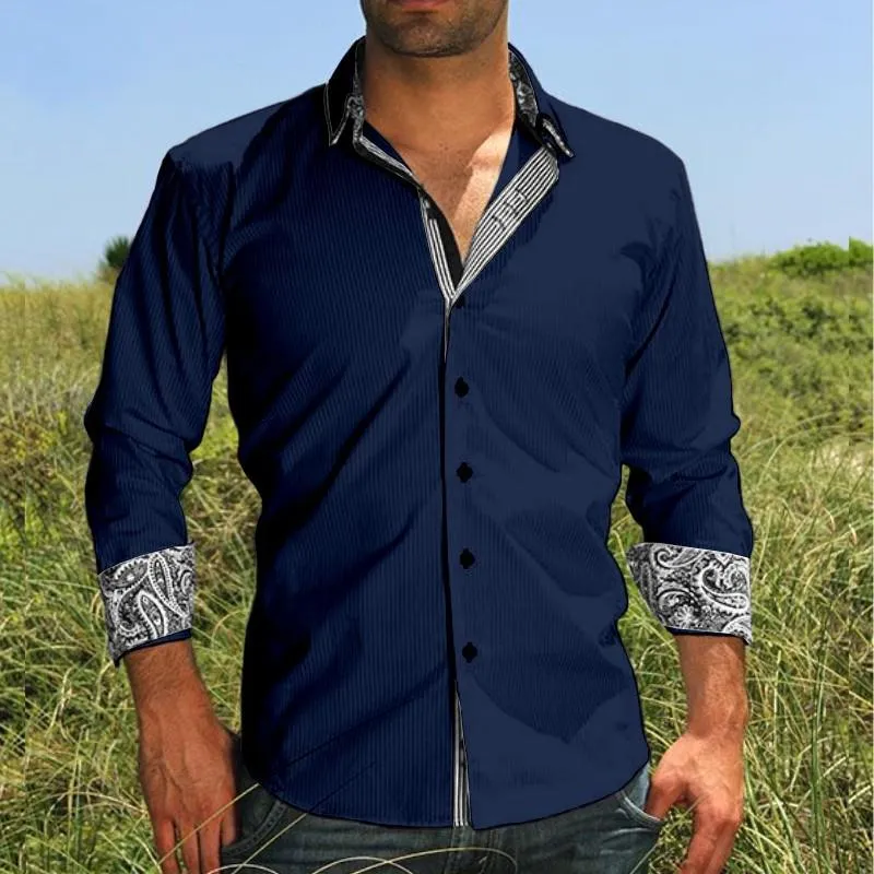 Men'S Casual Printed Patchwork Lapel Long Sleeve Shirt 71083538Y sold by Manly product image thumbnail 2