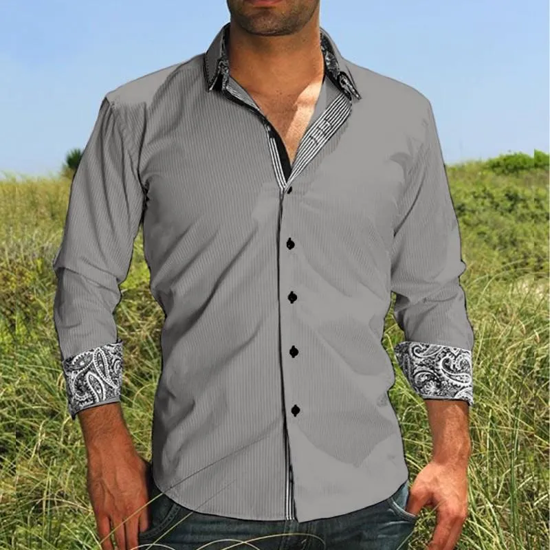 Men'S Casual Printed Patchwork Lapel Long Sleeve Shirt 71083538Y sold by Manly product image thumbnail 5