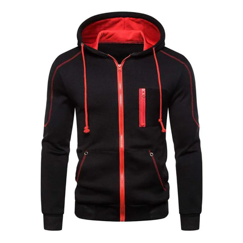 Men's Casual Color Block Zip Long Sleeve Sports Hoodie 67415663M sold by Manly