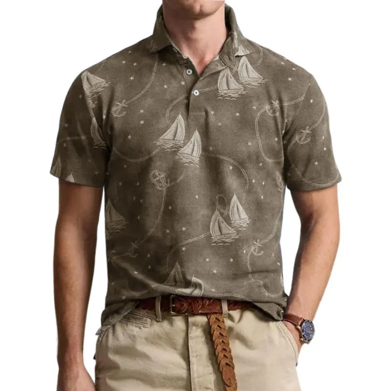 Men's Casual Print Lapel Slim Fit Short Sleeve Polo Shirt 36377997M sold by Manly product image thumbnail 3