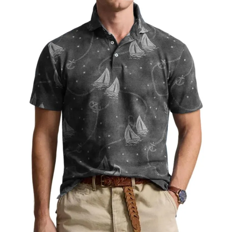 Men's Casual Print Lapel Slim Fit Short Sleeve Polo Shirt 36377997M sold by Manly product image thumbnail 2