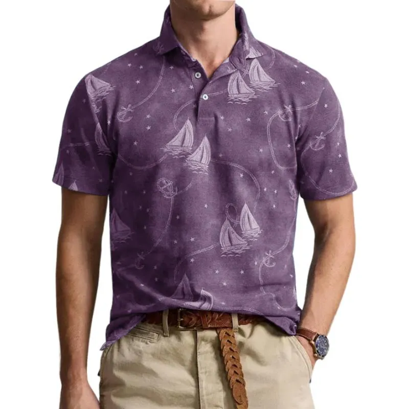 Men's Casual Print Lapel Slim Fit Short Sleeve Polo Shirt 36377997M sold by Manly product image thumbnail 5