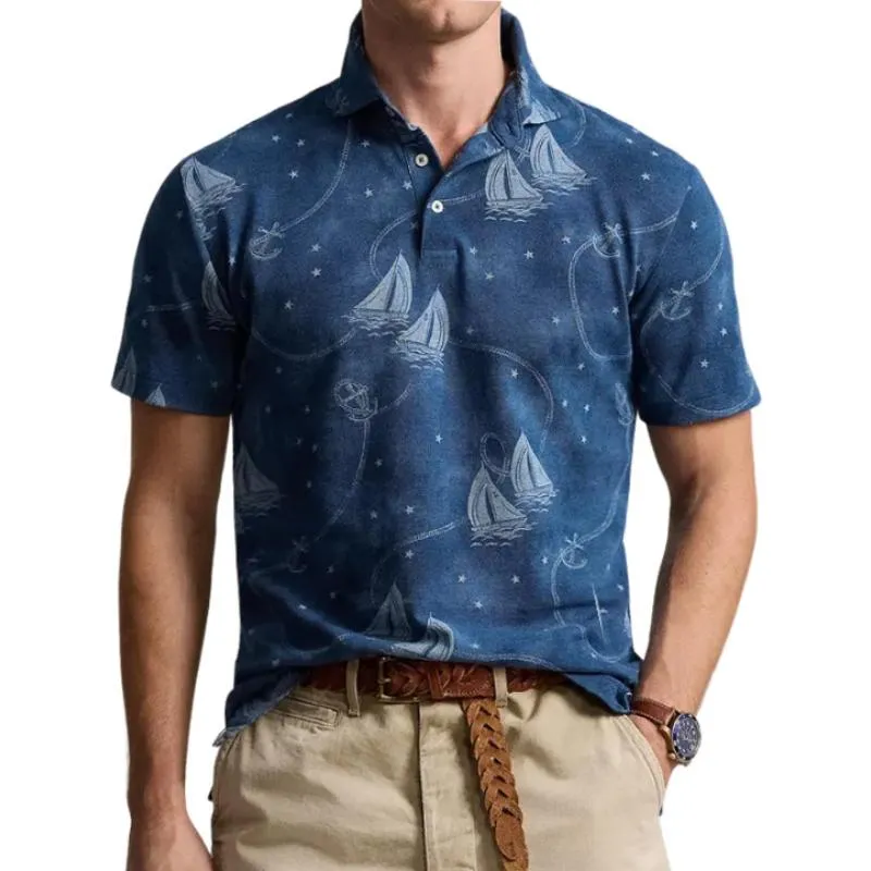 Men's Casual Print Lapel Slim Fit Short Sleeve Polo Shirt 36377997M sold by Manly