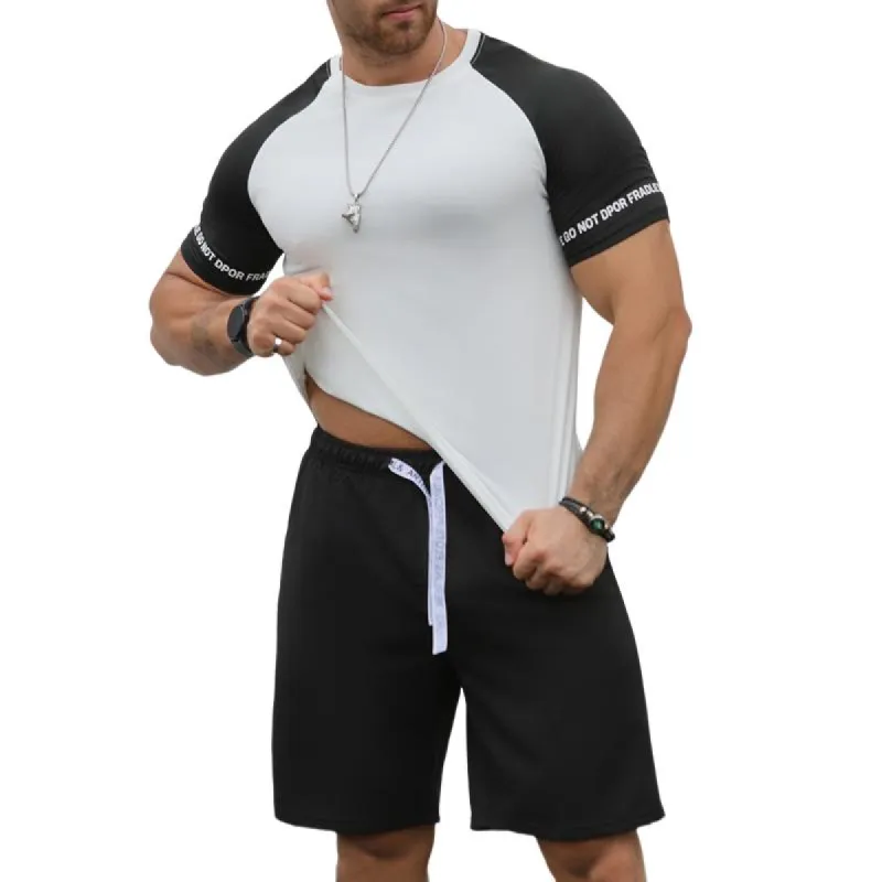 Men's Colorblock Round Neck Short Sleeve T-shirt Shorts Sports Set 77899322Z sold by Manly