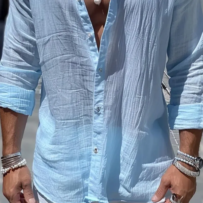 【24-hour shipping】Men's Cotton and Linen Casual Solid Color Long-sleeved Shirt 56362161X sold by Manly product image thumbnail 3