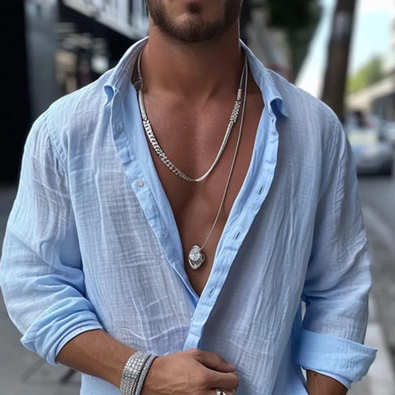 【24-hour shipping】Men's Cotton and Linen Casual Solid Color Long-sleeved Shirt 56362161X sold by Manly product image thumbnail 2