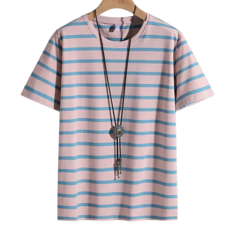 Men's Casual Cotton Blended Round Neck Striped Loose Short Sleeve T-Shirt 88677815M sold by Manly