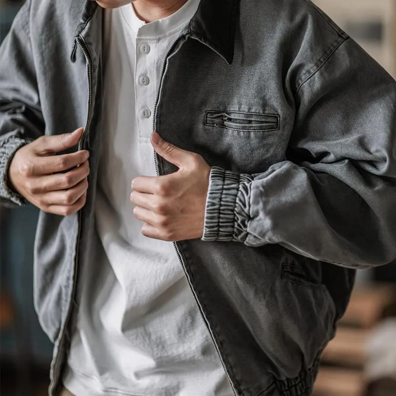 Men's Retro Color Block Lapel Canvas Zipper Jacket 08178945Z sold by Manly product image thumbnail 4