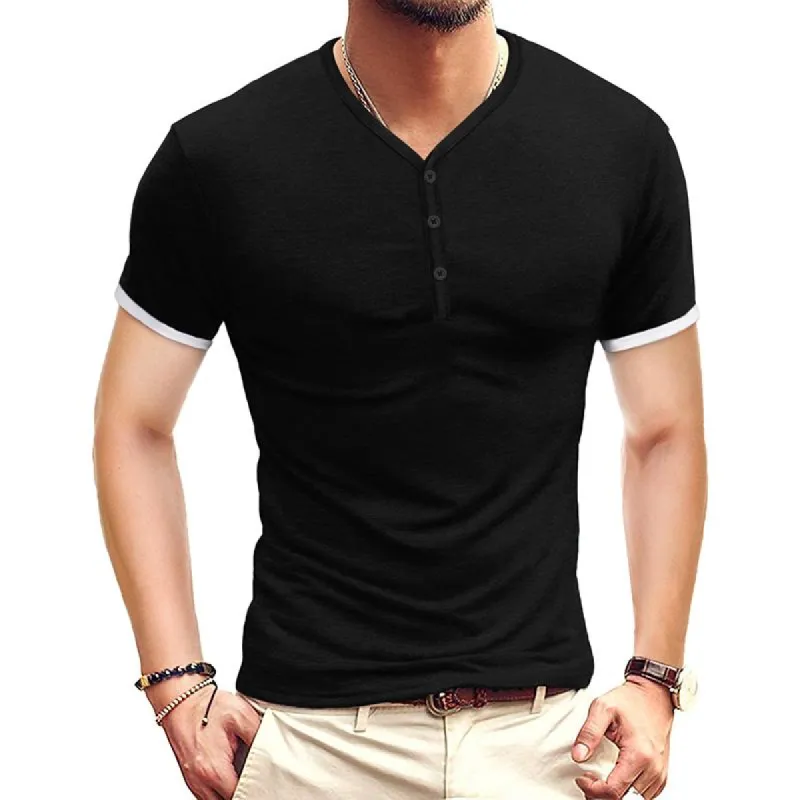 Men's Colorblock Henley Collar Short Sleeve Casual T-shirt 22436425Z sold by Manly