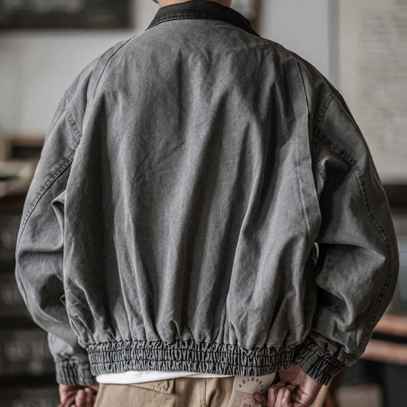 Men's Retro Color Block Lapel Canvas Zipper Jacket 08178945Z sold by Manly product image thumbnail 5