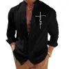 Men's Cotton Linen Long Sleeve Solid Color Stand Collar Casual Shirt 38142326X sold by Manly