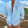 Men's Cotton Linen Long Sleeve Solid Color Stand Collar Casual Shirt 38142326X sold by Manly