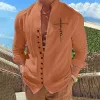 Men's Cotton Linen Long Sleeve Solid Color Stand Collar Casual Shirt 38142326X sold by Manly