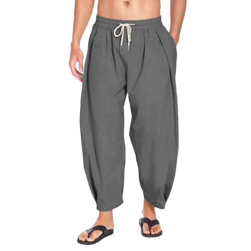 Men's Casual Drawstring Cotton Linen Loose Harem Pants 54003103M sold by Manly