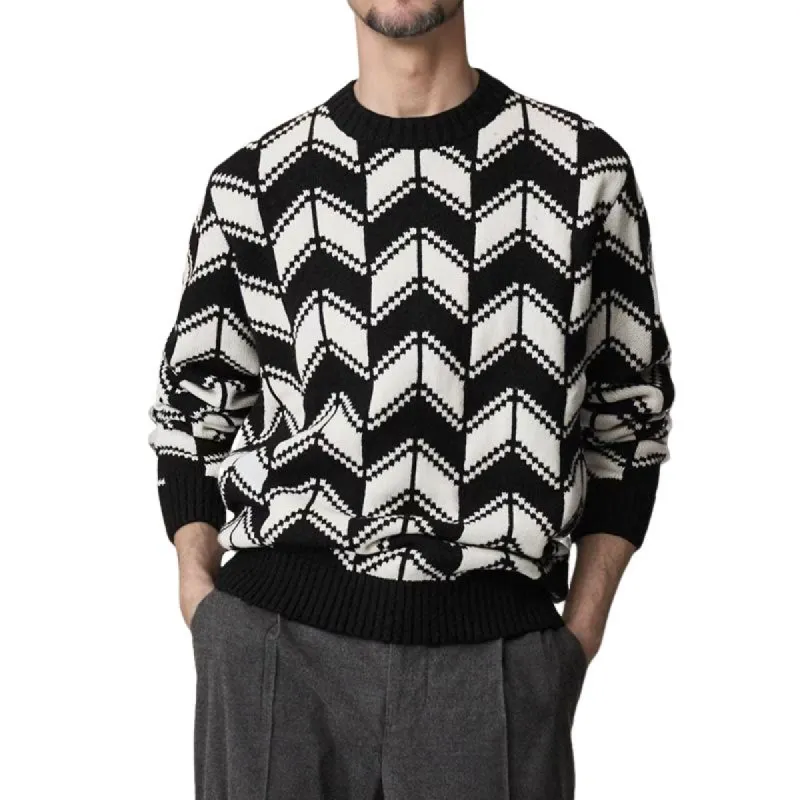 Men's Striped High Elastic Loose Round Neck Knitted Sweater 83792663X sold by Manly