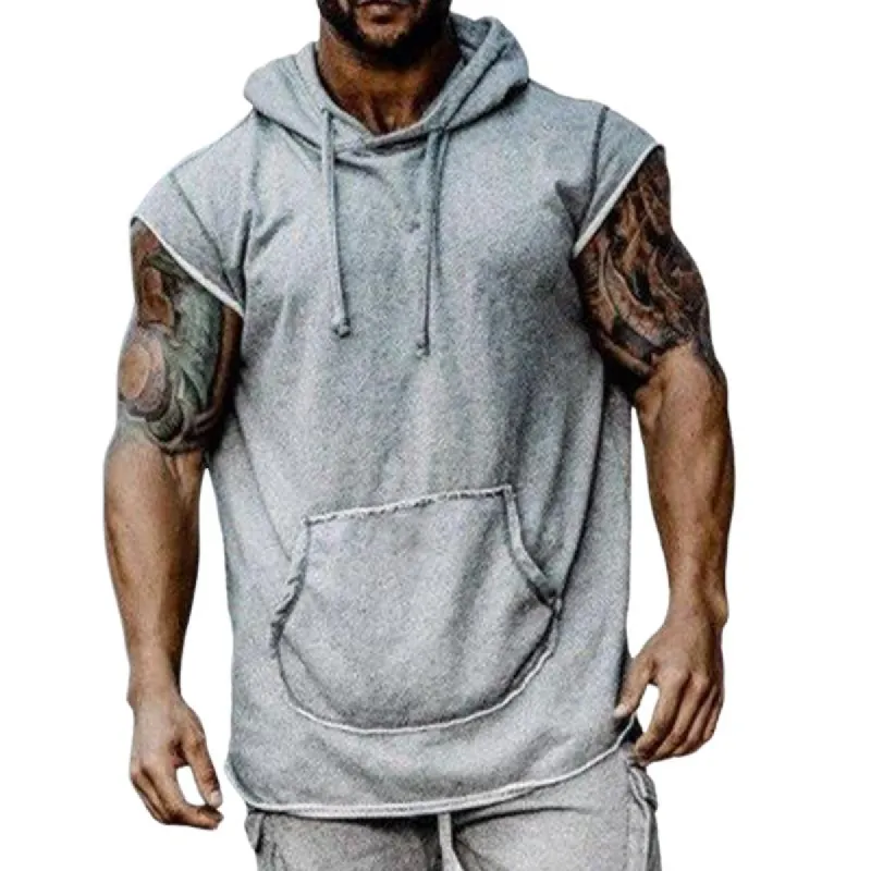 Men's Hooded Solid Color Sports Tank Tops 02470636X sold by Manly