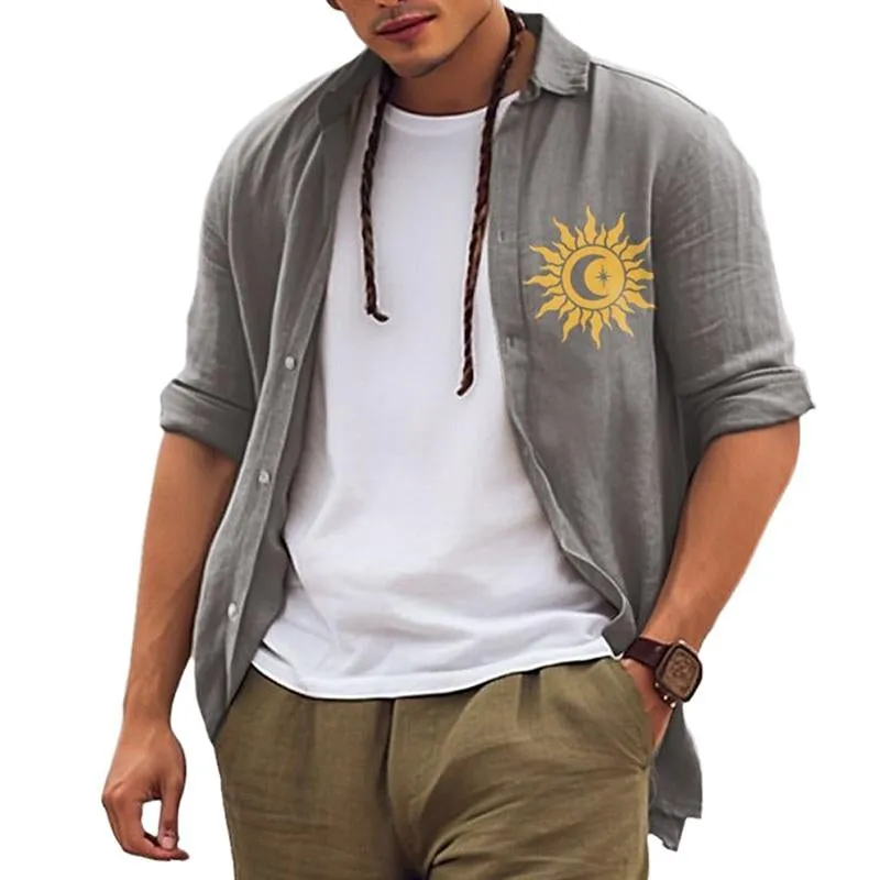 Men's Casual Printed Lapel Long Sleeve Shirt 50894857Y sold by Manly