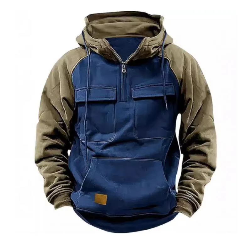 Men's Colorblock Raglan Sleeve Cargo Hoodie 92725557Y sold by Manly