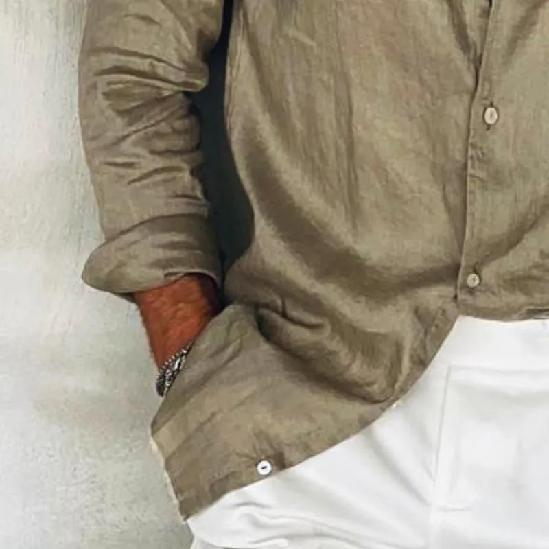 Men's Casual Cotton and Linen Long Sleeve Shirt 81835979TO sold by Manly product image thumbnail 3