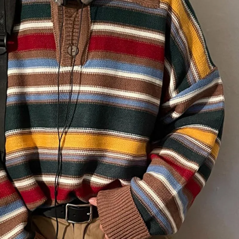 Men's Retro Striped Loose Knit Sweater 62043177X sold by Manly product image thumbnail 3