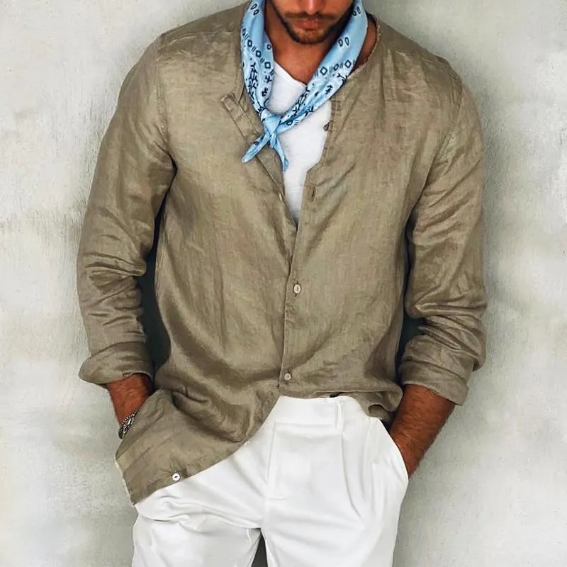 Men's Casual Cotton and Linen Long Sleeve Shirt 81835979TO sold by Manly product image thumbnail 2