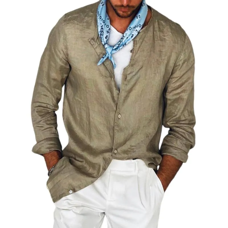 Men's Casual Cotton and Linen Long Sleeve Shirt 81835979TO sold by Manly