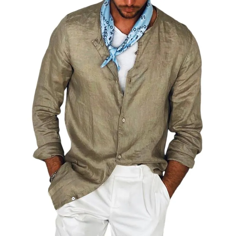 Men's Casual Cotton and Linen Long Sleeve Shirt 81835979TO sold by Manly