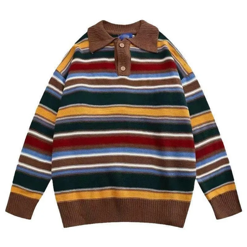 Men's Retro Striped Loose Knit Sweater 62043177X sold by Manly