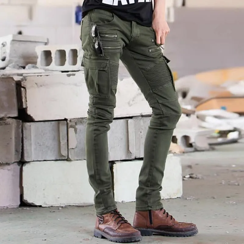 Men's Retro Motorcycle Stretch Pleated Zip Cargo Jeans 63036990Y sold by Manly product image thumbnail 4