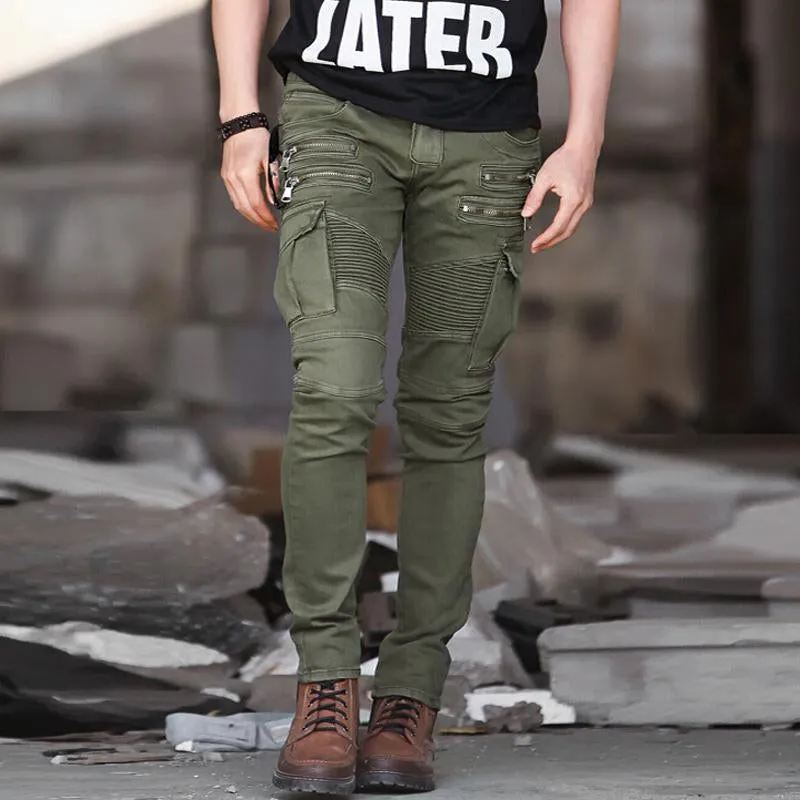 Men's Retro Motorcycle Stretch Pleated Zip Cargo Jeans 63036990Y sold by Manly product image thumbnail 2