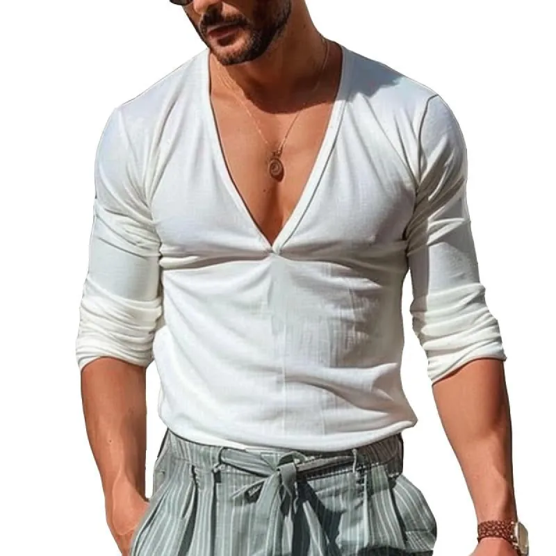 Men's Casual V-neck Sexy Long-sleeved T-shirt 75380425TO sold by Manly