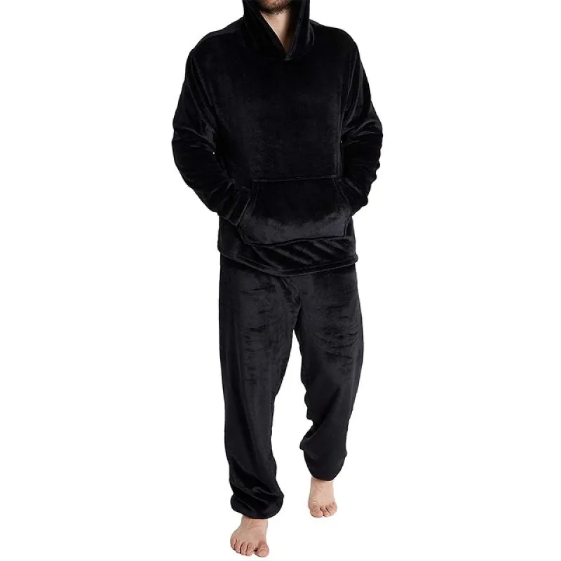 Men's Solid Plush Loose Hoodie And Elastic Waist Trousers Casual Set 54117411Z sold by Manly