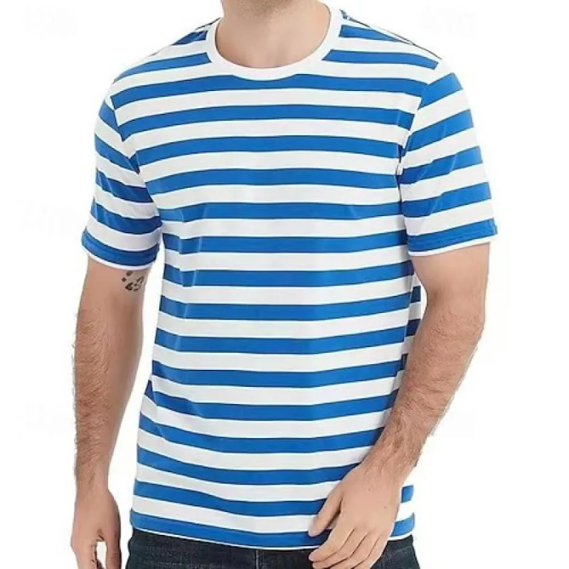 Men's Striped Round Neck Short Sleeve Casual T-shirt 87909292Z sold by Manly