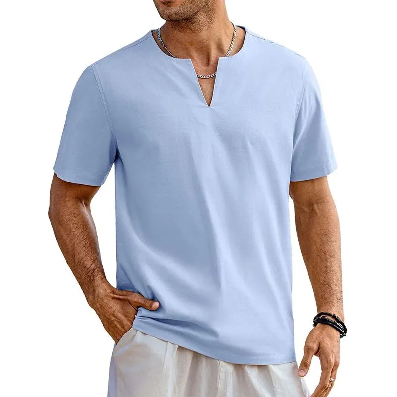 Men's Casual Solid Color V-Neck Short Sleeve T-Shirt 06653260Y sold by Manly