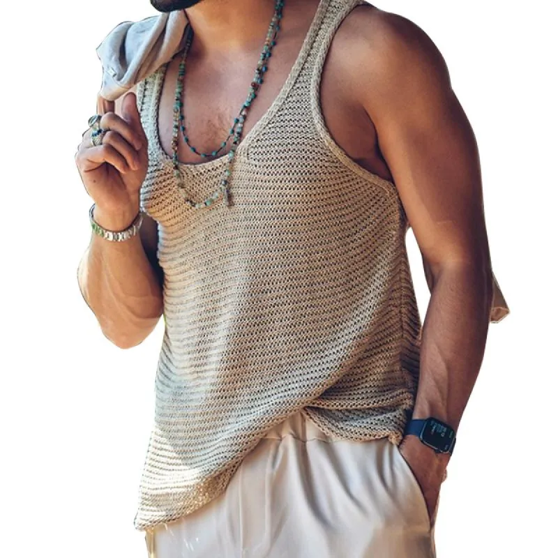 Men's Casual Solid Color Knitted Tank Top 55936533Y sold by Manly