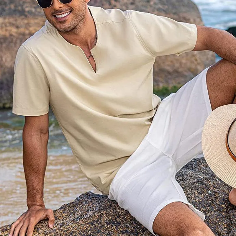 Men's Casual Solid Color V-Neck Short Sleeve T-Shirt 06653260Y sold by Manly product image thumbnail 4